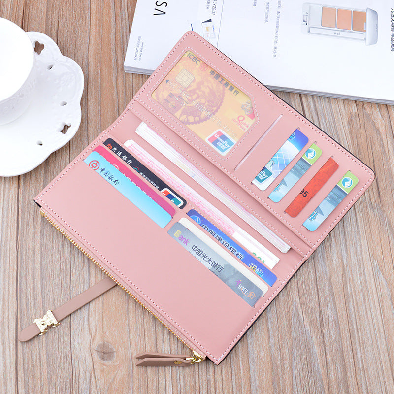 New Style Ladies Wallet Female Long Style Korean Student Fashion Zipper Buckle Thin Wallet Multi-Card Position Soft Wallet Card Case