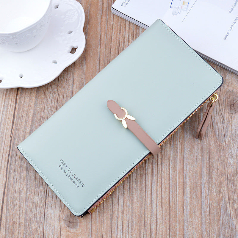 New Style Ladies Wallet Female Long Style Korean Student Fashion Zipper Buckle Thin Wallet Multi-Card Position Soft Wallet Card Case