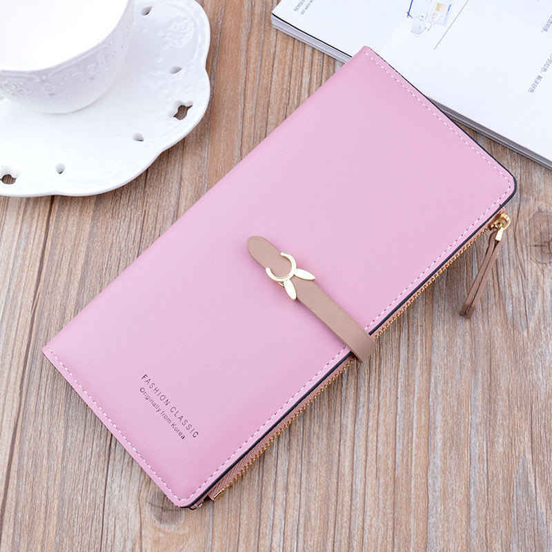 New Style Ladies Wallet Female Long Style Korean Student Fashion Zipper Buckle Thin Wallet Multi-Card Position Soft Wallet Card Case