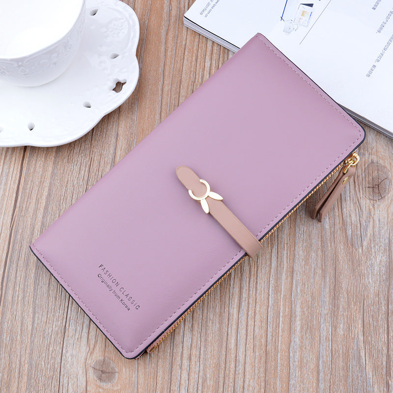 New Style Ladies Wallet Female Long Style Korean Student Fashion Zipper Buckle Thin Wallet Multi-Card Position Soft Wallet Card Case