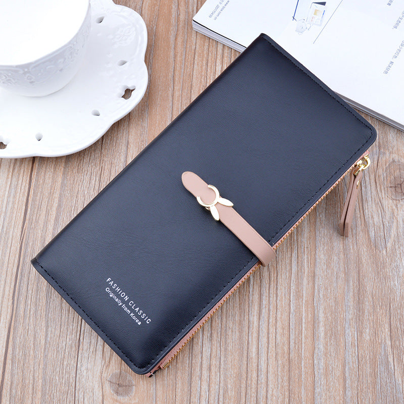 New Style Ladies Wallet Female Long Style Korean Student Fashion Zipper Buckle Thin Wallet Multi-Card Position Soft Wallet Card Case