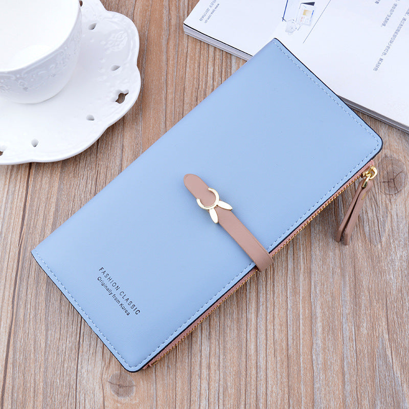 New Style Ladies Wallet Female Long Style Korean Student Fashion Zipper Buckle Thin Wallet Multi-Card Position Soft Wallet Card Case