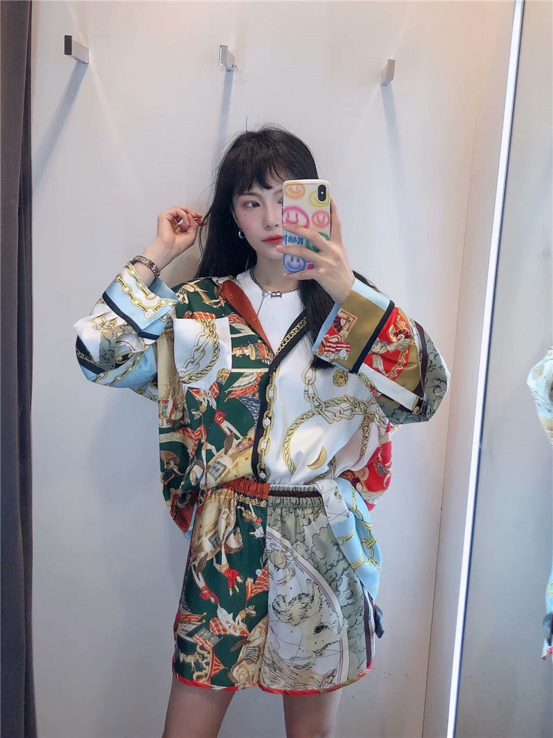 Fashion Trendy High Waist Thin Patchwork Printed Comfortable Shorts