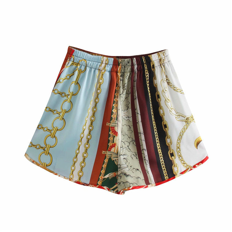 Fashion Trendy High Waist Thin Patchwork Printed Comfortable Shorts