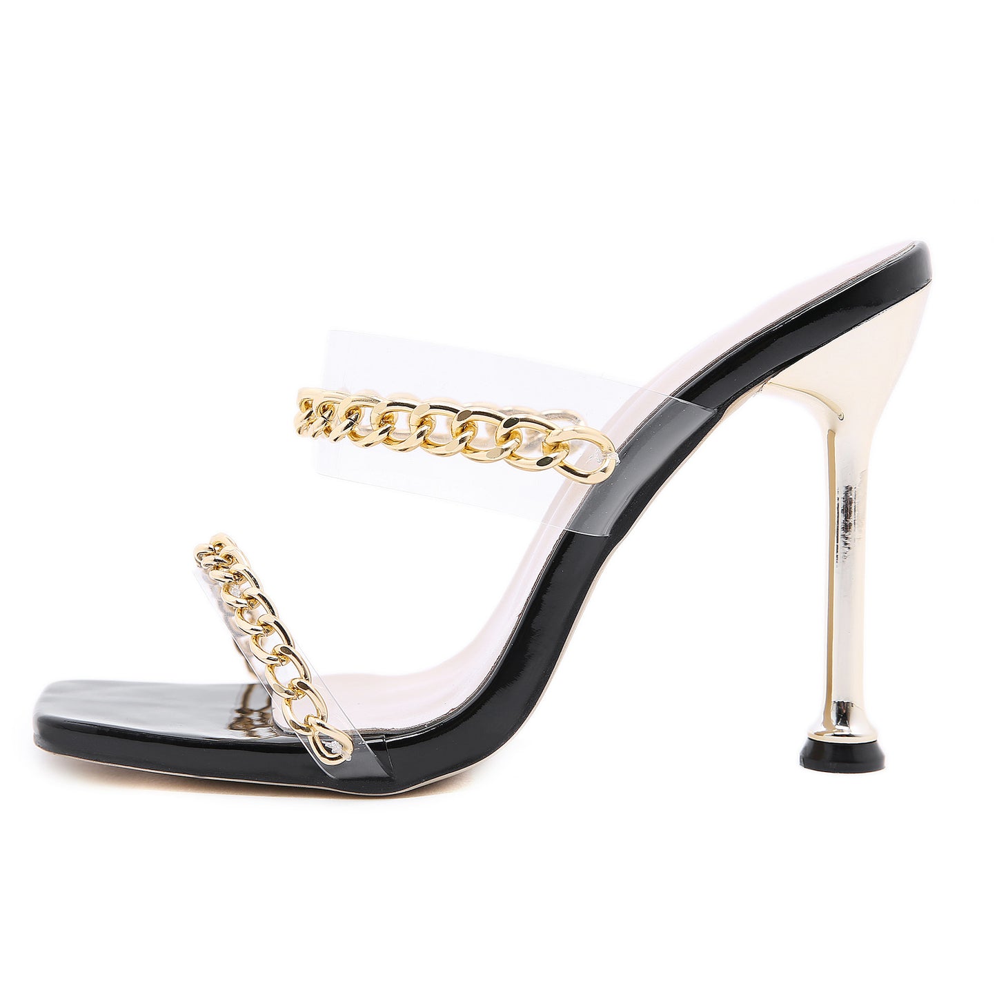 Stiletto Sandals And Slippers With Square Toe Golden Chain Roman High-Heeled Women's Shoes