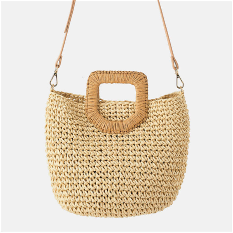 Woven Paper One-Shoulder Messenger Basket Bag