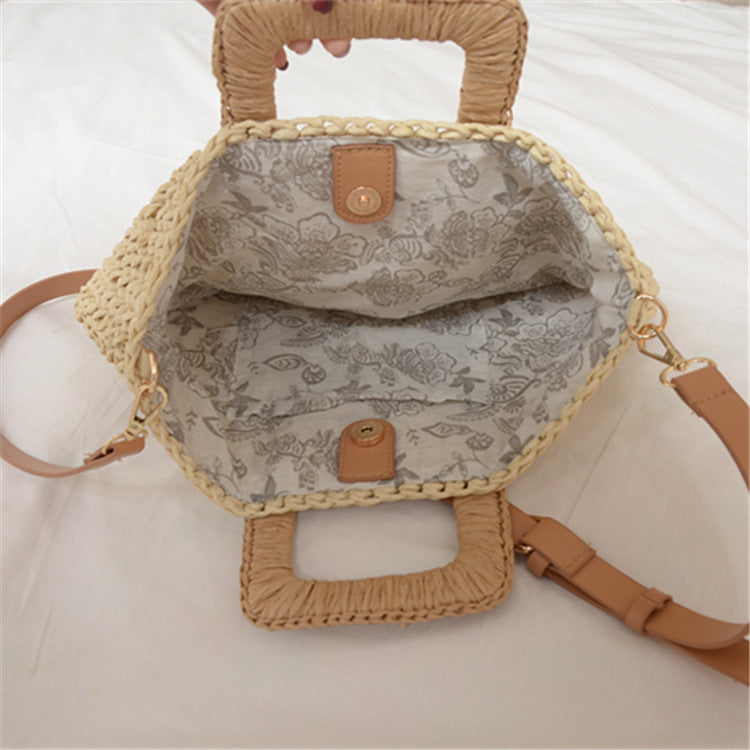 Woven Paper One-Shoulder Messenger Basket Bag