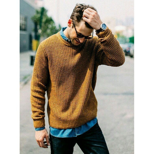 Men's Casual Slim Round Neck Sweater Knitwear
