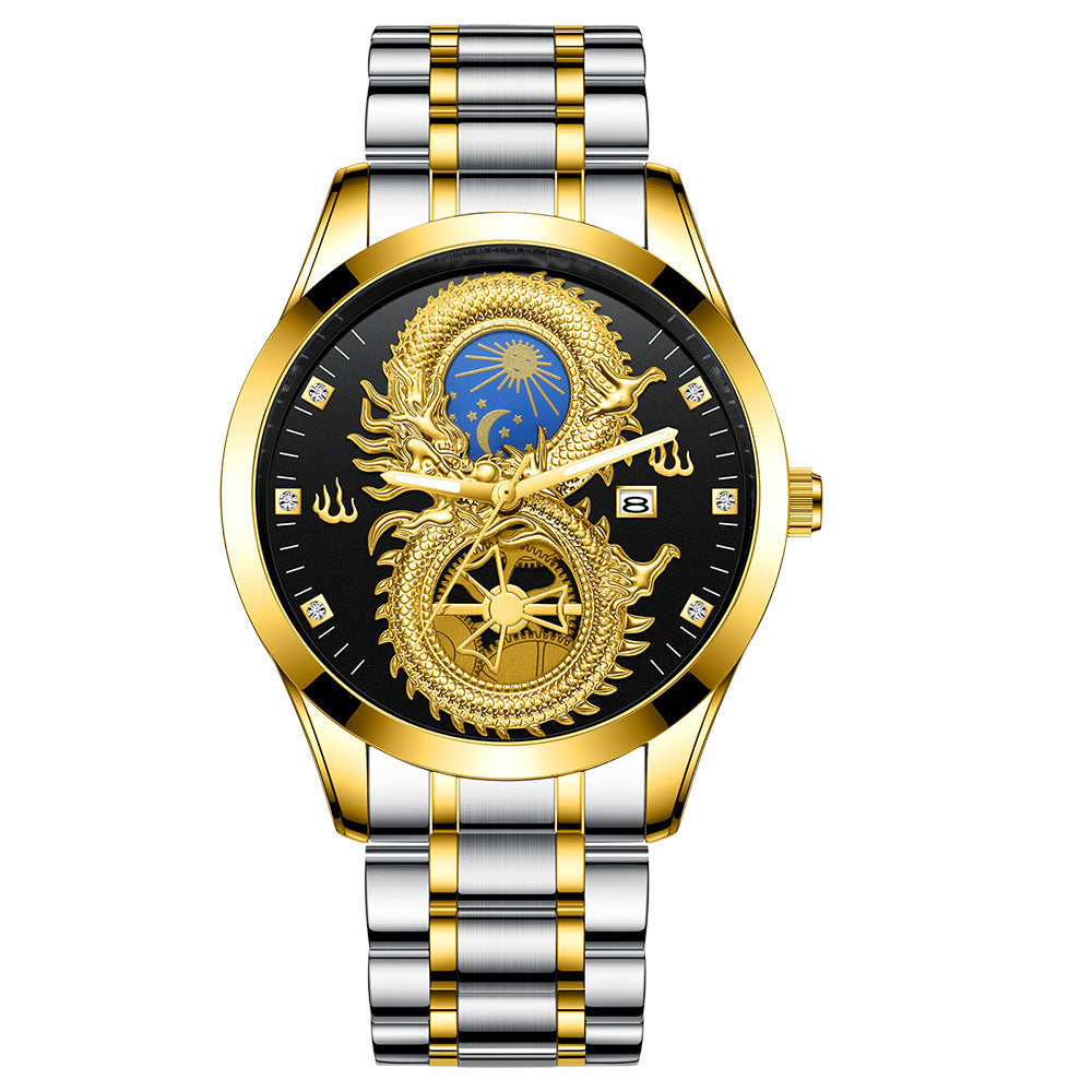 Men's Waterproof Sun Moon Star Watch Calendar Gold