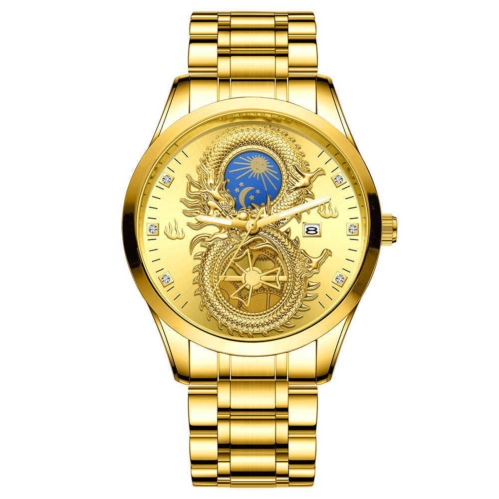Men's Waterproof Sun Moon Star Watch Calendar Gold