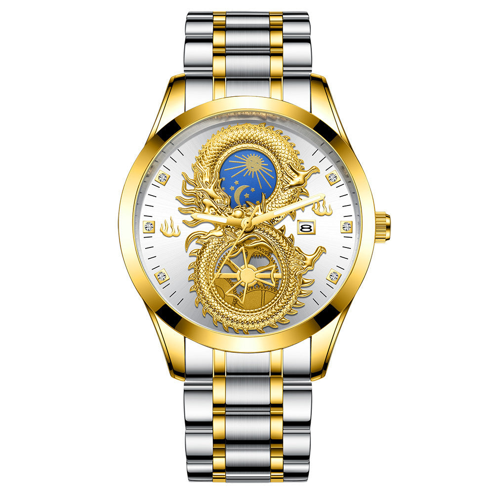 Men's Waterproof Sun Moon Star Watch Calendar Gold