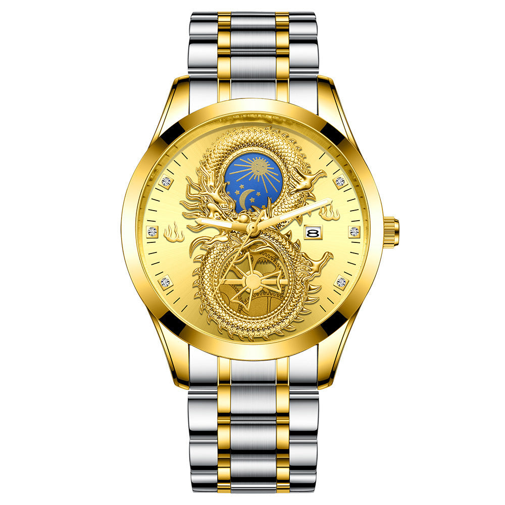 Men's Waterproof Sun Moon Star Watch Calendar Gold