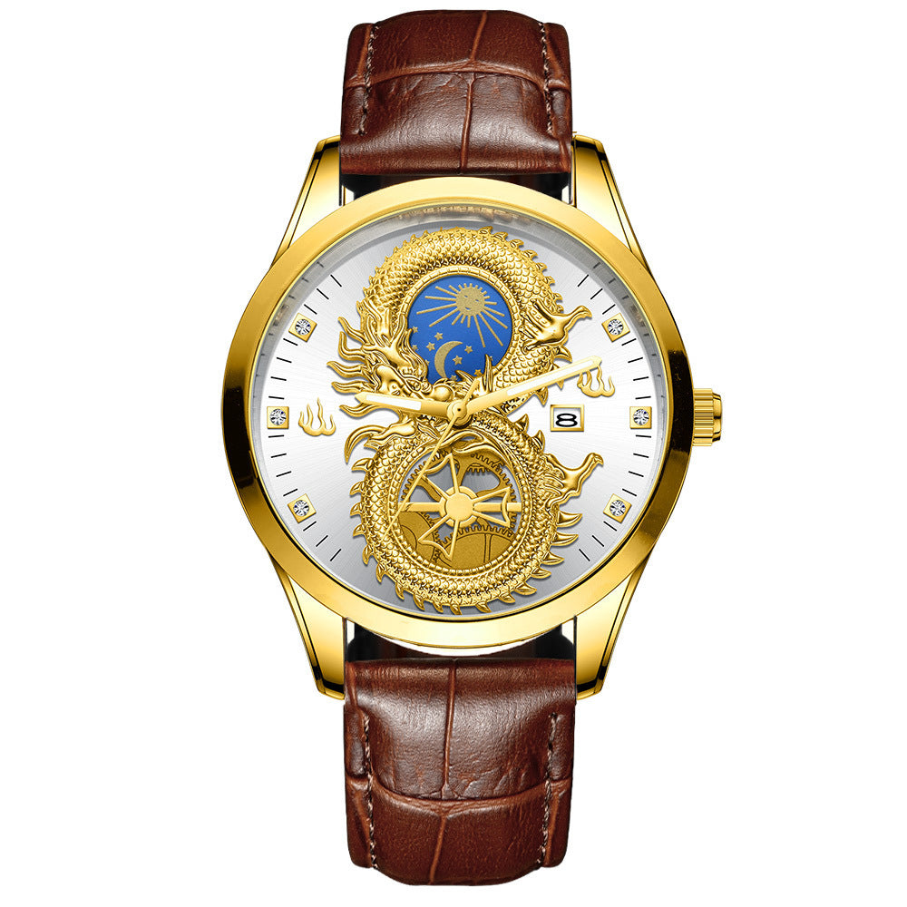 Men's Waterproof Sun Moon Star Watch Calendar Gold