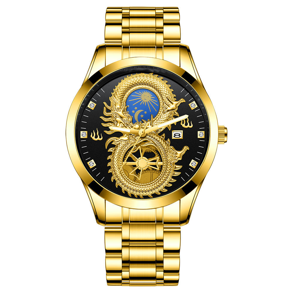 Men's Waterproof Sun Moon Star Watch Calendar Gold