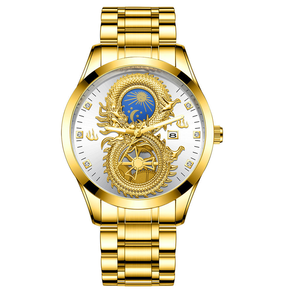 Men's Waterproof Sun Moon Star Watch Calendar Gold