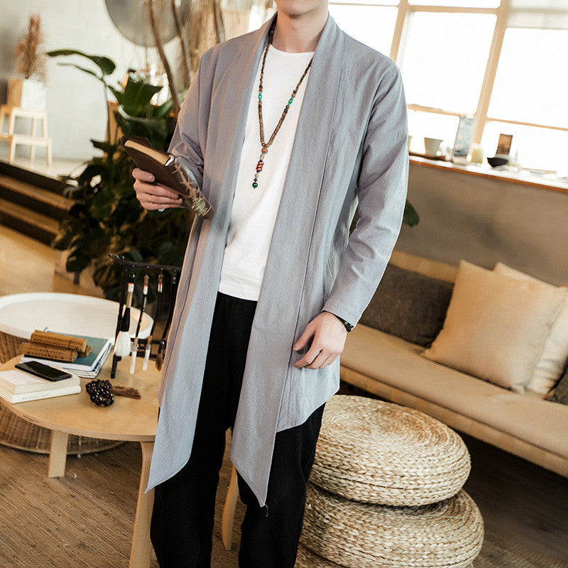 Pure Color Plus Size Long Gown Road Robe Hanfu Cotton and Linen Mid-length