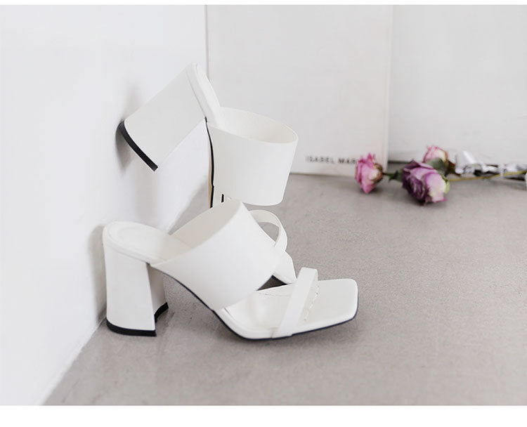 Outer Slippers Leather Is Thin Black High Heels