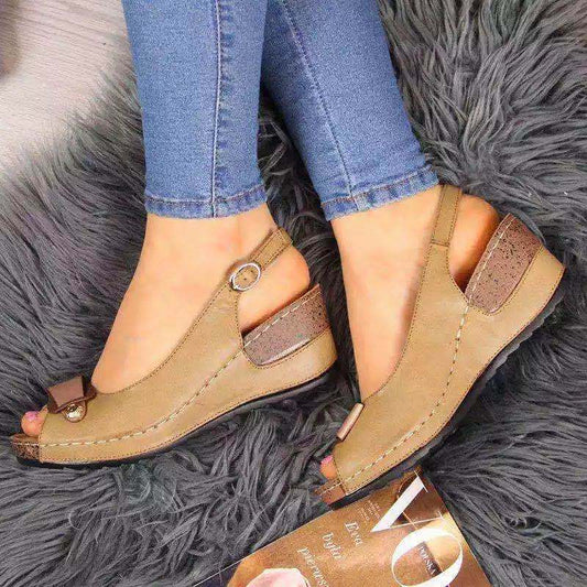 Large Size Wedge Fish Mouth Buckle Sandals