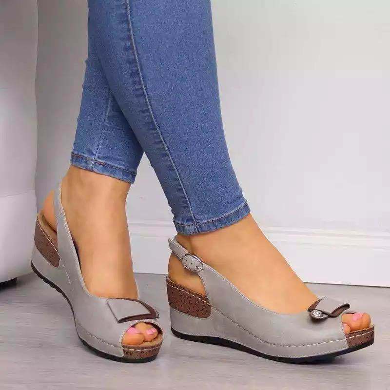 Large Size Wedge Fish Mouth Buckle Sandals