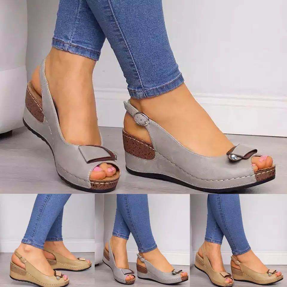 Large Size Wedge Fish Mouth Buckle Sandals