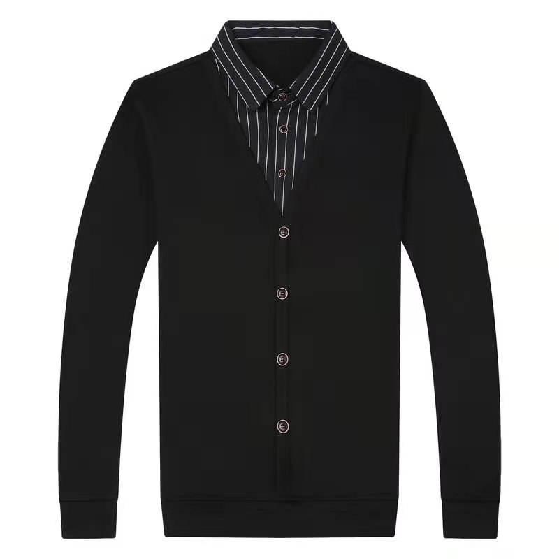 Thin Long Sleeved T Shirt Men's Shirt Collar Fake Two Piece Bottoming Shirt