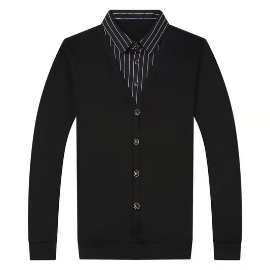 Tynd langærmet T-shirt til mænd, med skjortekrave, fake two piece bottoming shirt