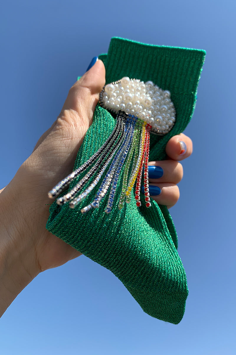 Seven-Color Rainbow Bright Silk Beaded Handmade Women's Socks