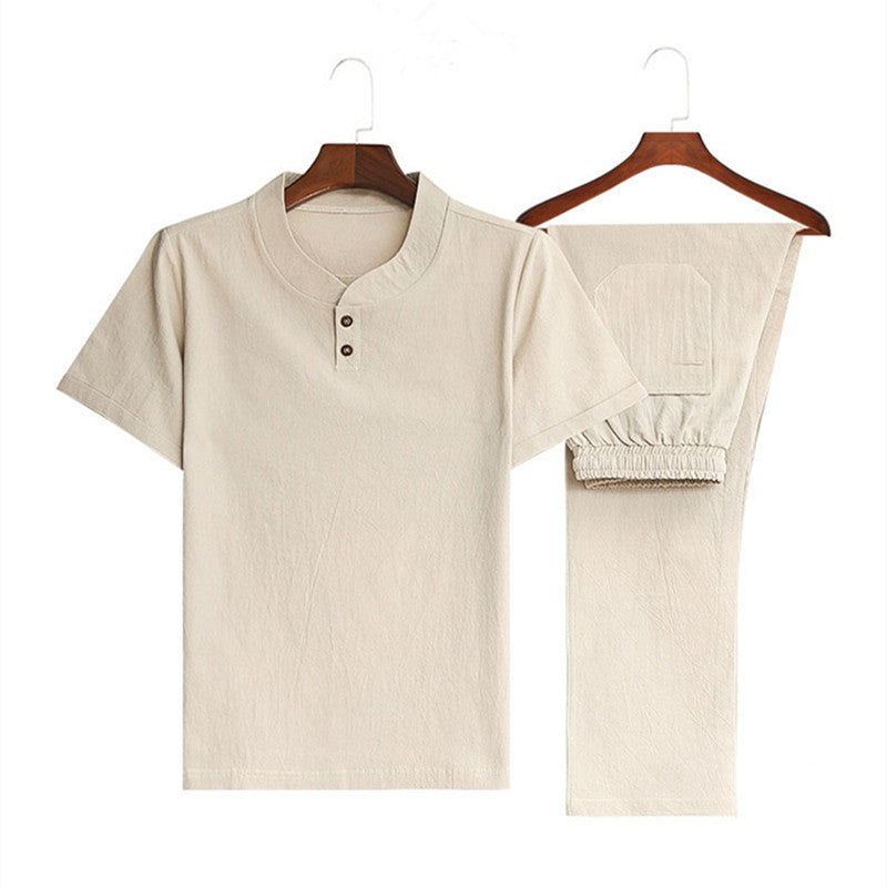 Plus Size Chinese Style Men's Cotton and Linen Trendy V-neck