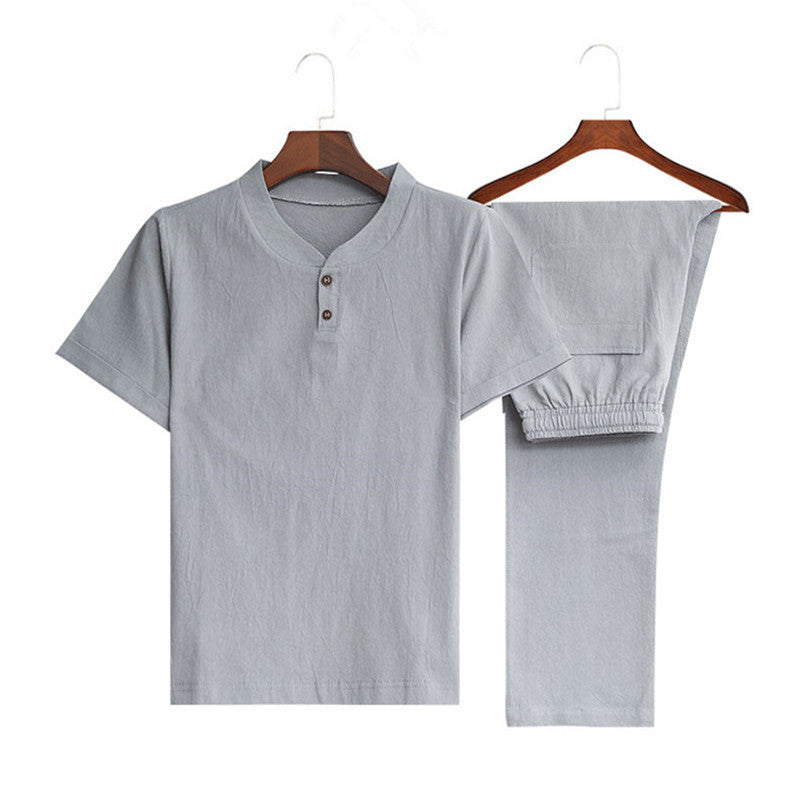 Plus Size Chinese Style Men's Cotton and Linen Trendy V-neck