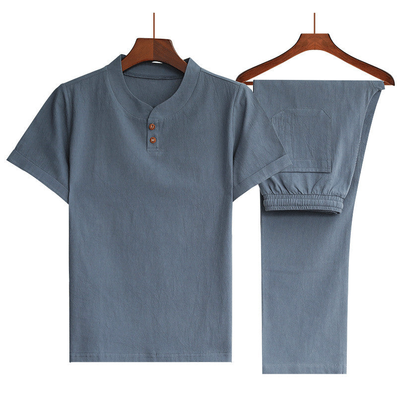 Plus Size Chinese Style Men's Cotton and Linen Trendy V-neck