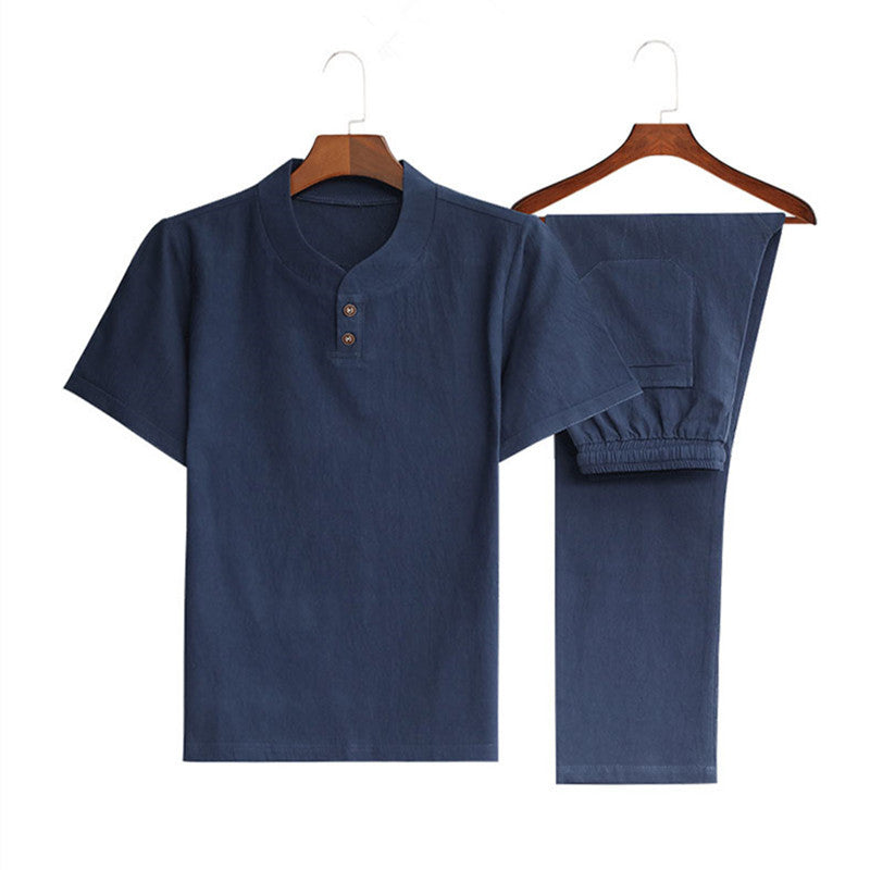 Plus Size Chinese Style Men's Cotton and Linen Trendy V-neck