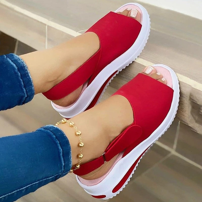 Fish-mouth Flat-heel Buckle Low-top Solid Color Shoes
