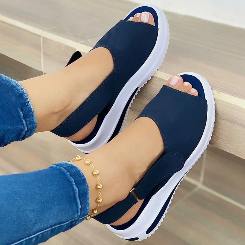 Fish-mouth Flat-heel Buckle Low-top Solid Color Shoes
