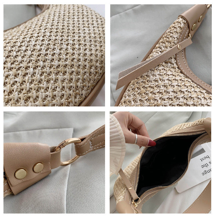 Straw Pillow Bag Summer Beach One-Shoulder Portable Holiday Woven Bag