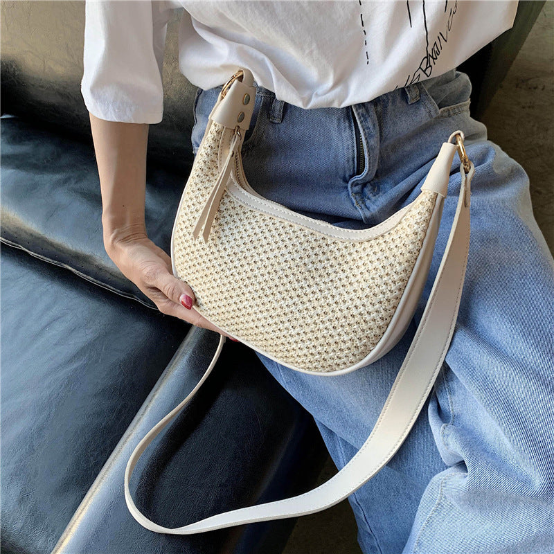 Straw Pillow Bag Summer Beach One-Shoulder Portable Holiday Woven Bag