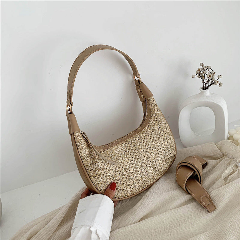 Straw Pillow Bag Summer Beach One-Shoulder Portable Holiday Woven Bag