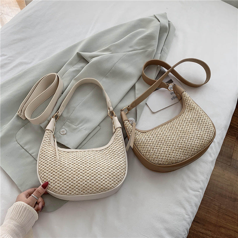 Straw Pillow Bag Summer Beach One-Shoulder Portable Holiday Woven Bag