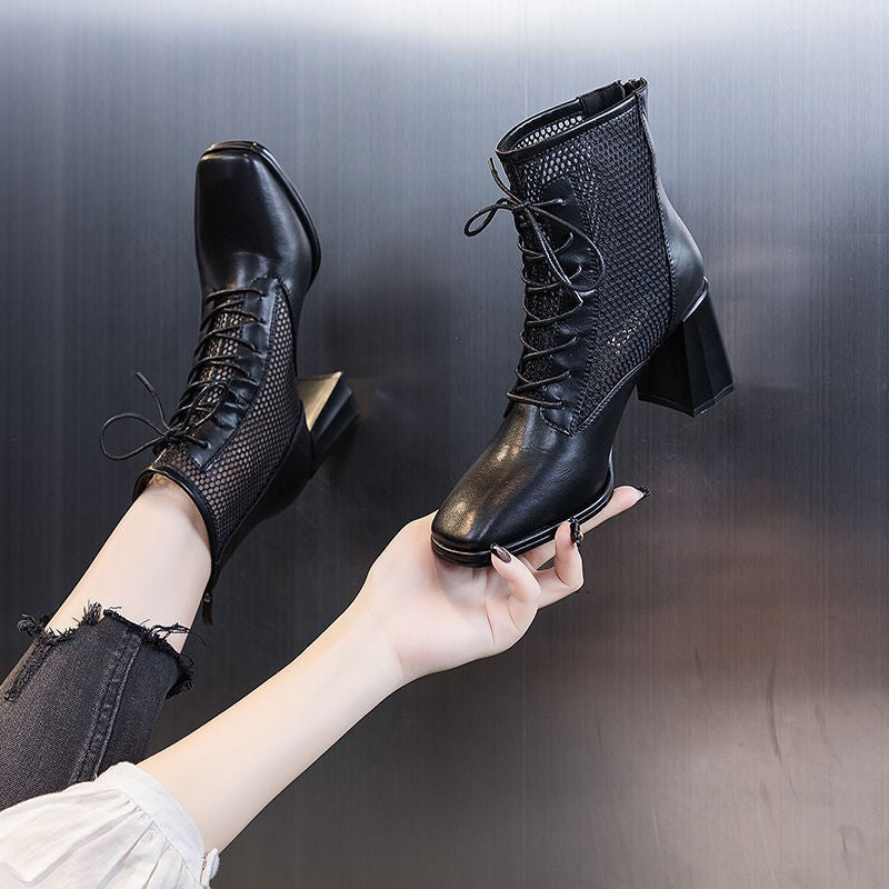 Mesh Martin Boots Sandals Thin Thick Heeled Breathable Short Boots