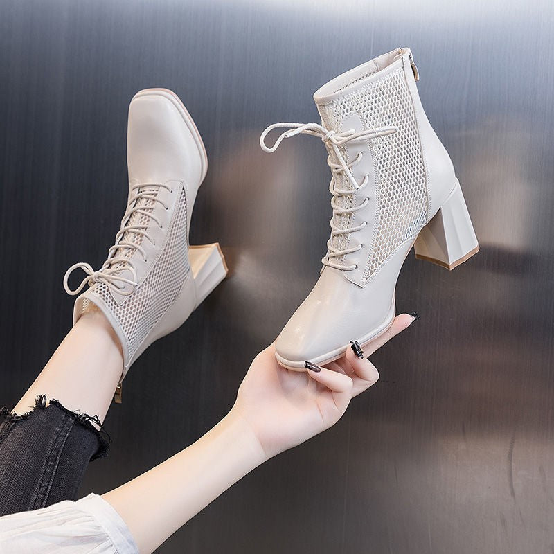 Mesh Martin Boots Sandals Thin Thick Heeled Breathable Short Boots