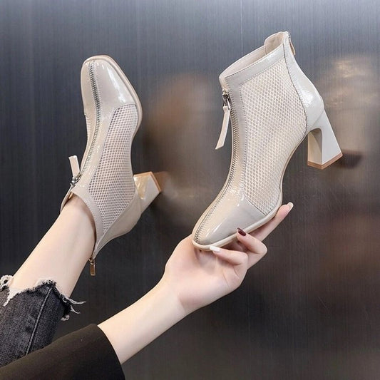Mesh Martin Boots Sandals Thin Thick Heeled Breathable Short Boots