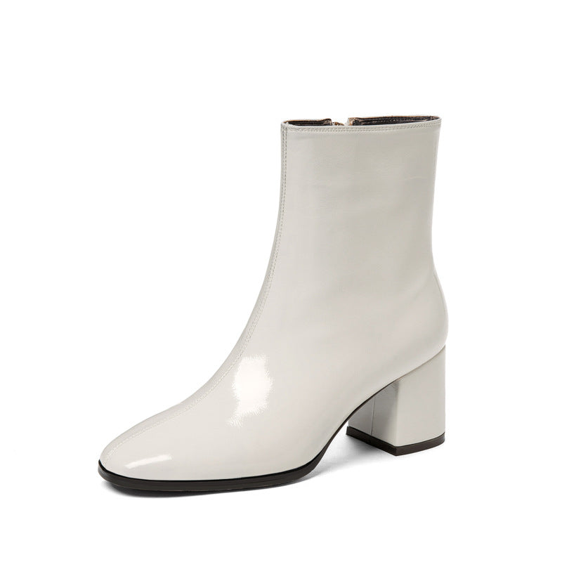 Side Zipper High Heel Patent Leather Martin Boots Square Toe Retro Boots Children