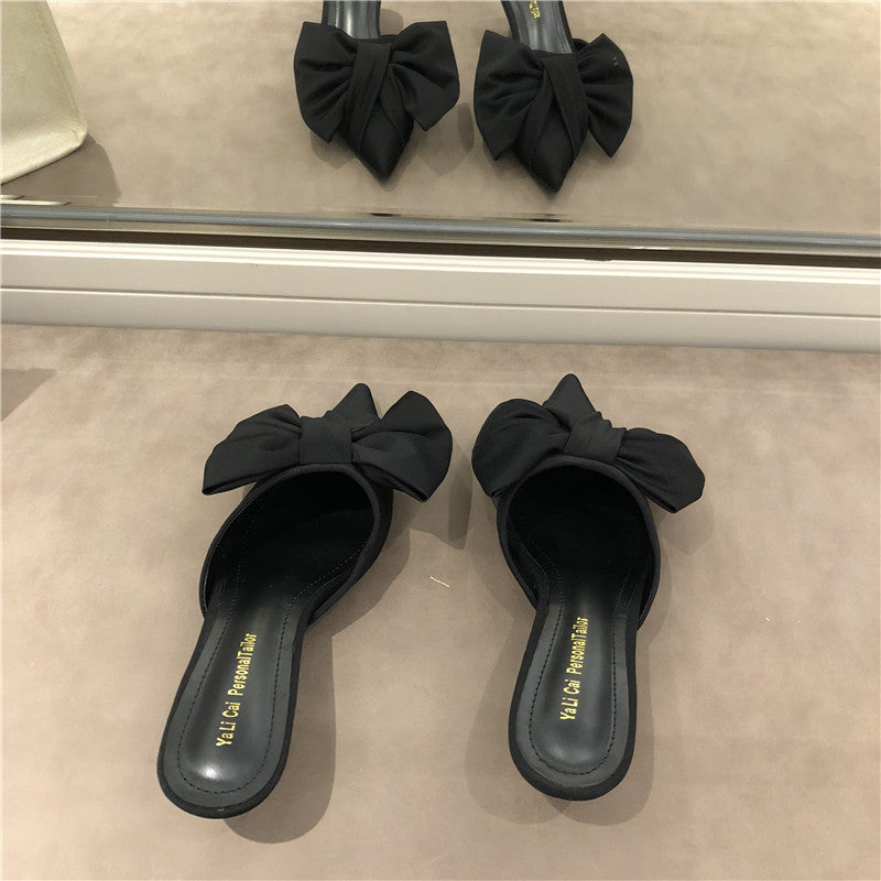 Personalized Polka Dot Fashion Trendy Women's Sandals Satin Bow Pointed Toe Slippers