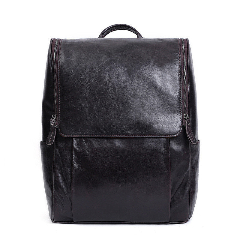 Business Men's Leather Backpack Large Capacity 15.6-Inch Computer Backpack Top Layer Leather Retro Backpack