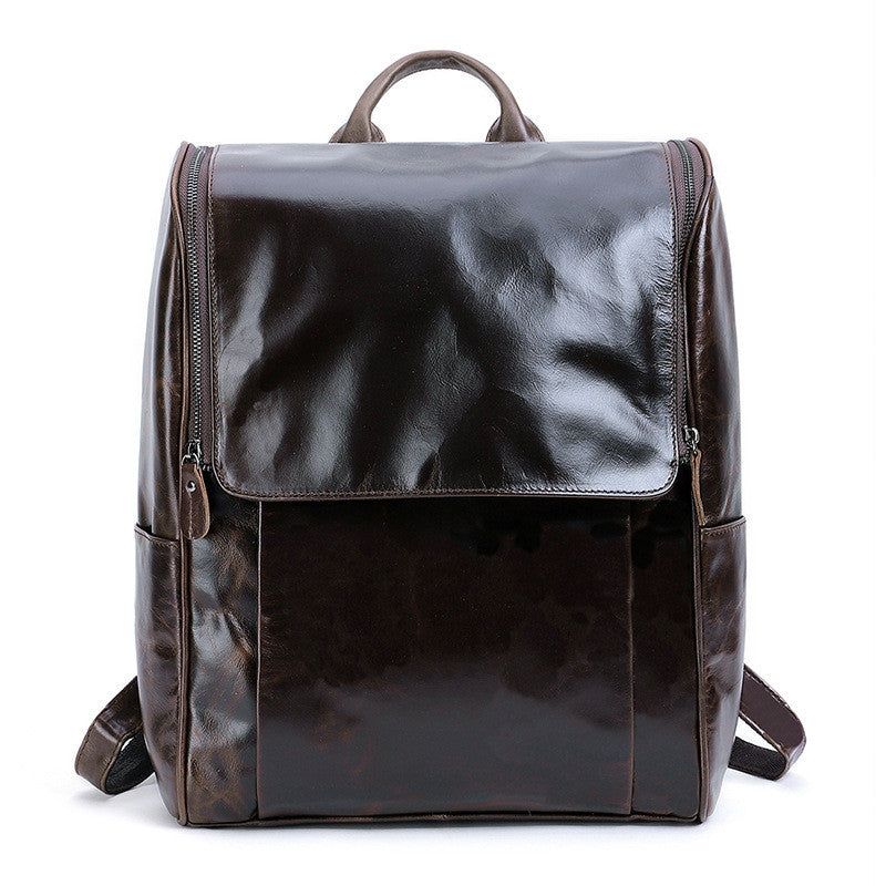 Business Men's Leather Backpack Large Capacity 15.6-Inch Computer Backpack Top Layer Leather Retro Backpack