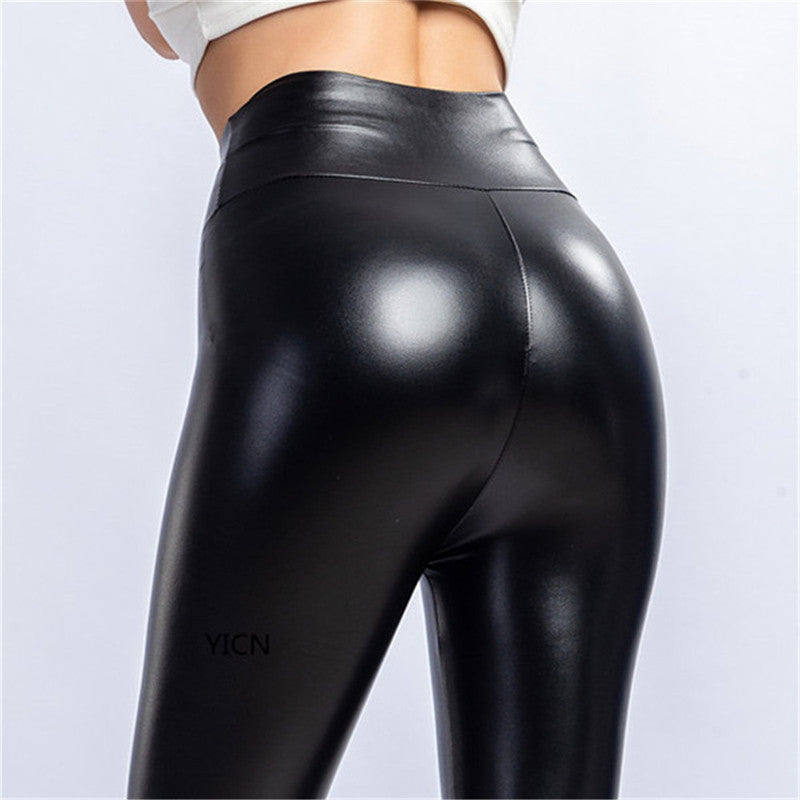 PU Hips Plus Size High Waist Leather Pants