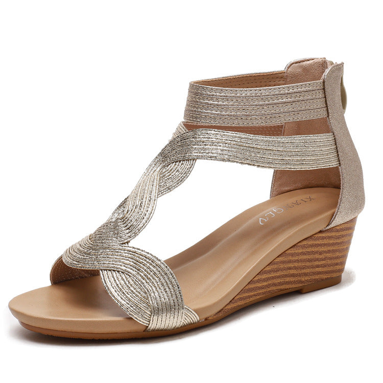 Summer New Style Large Size Thin All Match Women's Shoes Rear Zipper Roman Shoes