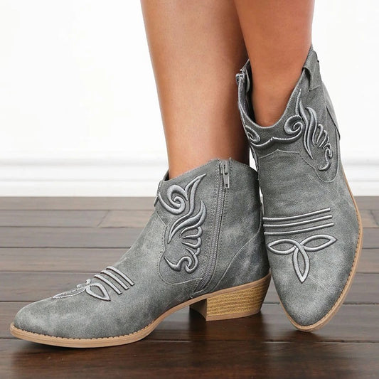Embroidered Women's Leather Boots European and American Style Martin Boots