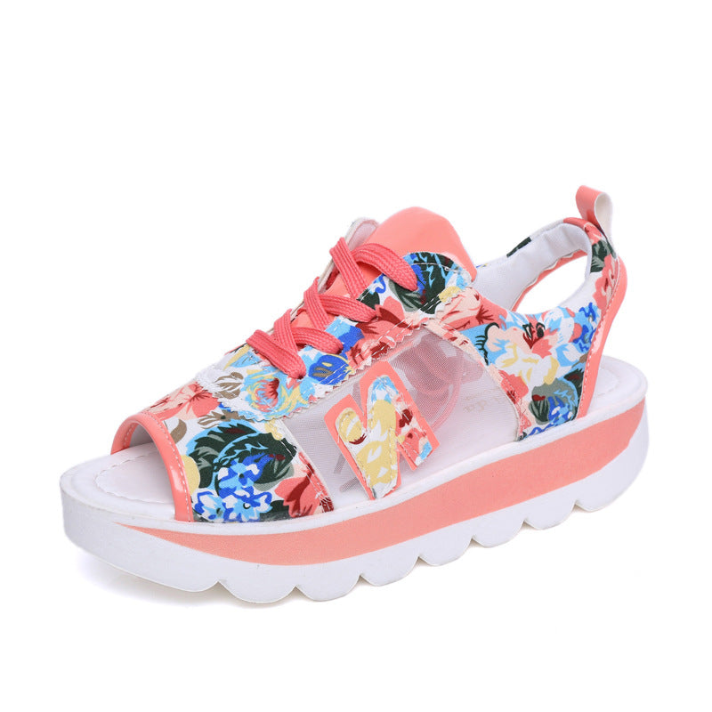 Roman Shoes Fish Mouth Floral Mid-Heel Platform Platform Sandals