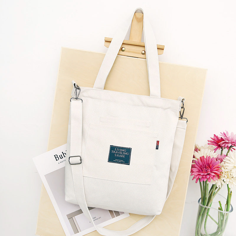 Solid Color Canvas Shoulder Diagonal Bag With Removable Shoulder Strap