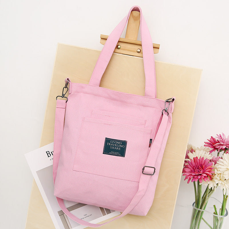 Solid Color Canvas Shoulder Diagonal Bag With Removable Shoulder Strap